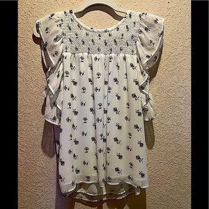 LOFT Floral Ruffle Top Size Small